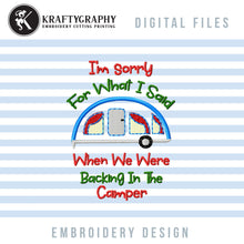 Load image into Gallery viewer, Camper Machine Embroidery Applique, Funny Camping Embroidery Patterns, Adult Humor Pes Files, Summer Camp Embroidery Sayings, Campsite Jef-Kraftygraphy
