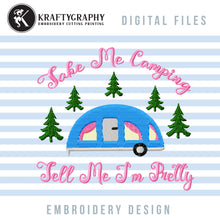 Load image into Gallery viewer, Camping Girl Machine Embroidery Designs, Camper Applique Embroidery Patterns, Forest Campsite Embroidery Files, Mountain Camping Jef-Kraftygraphy
