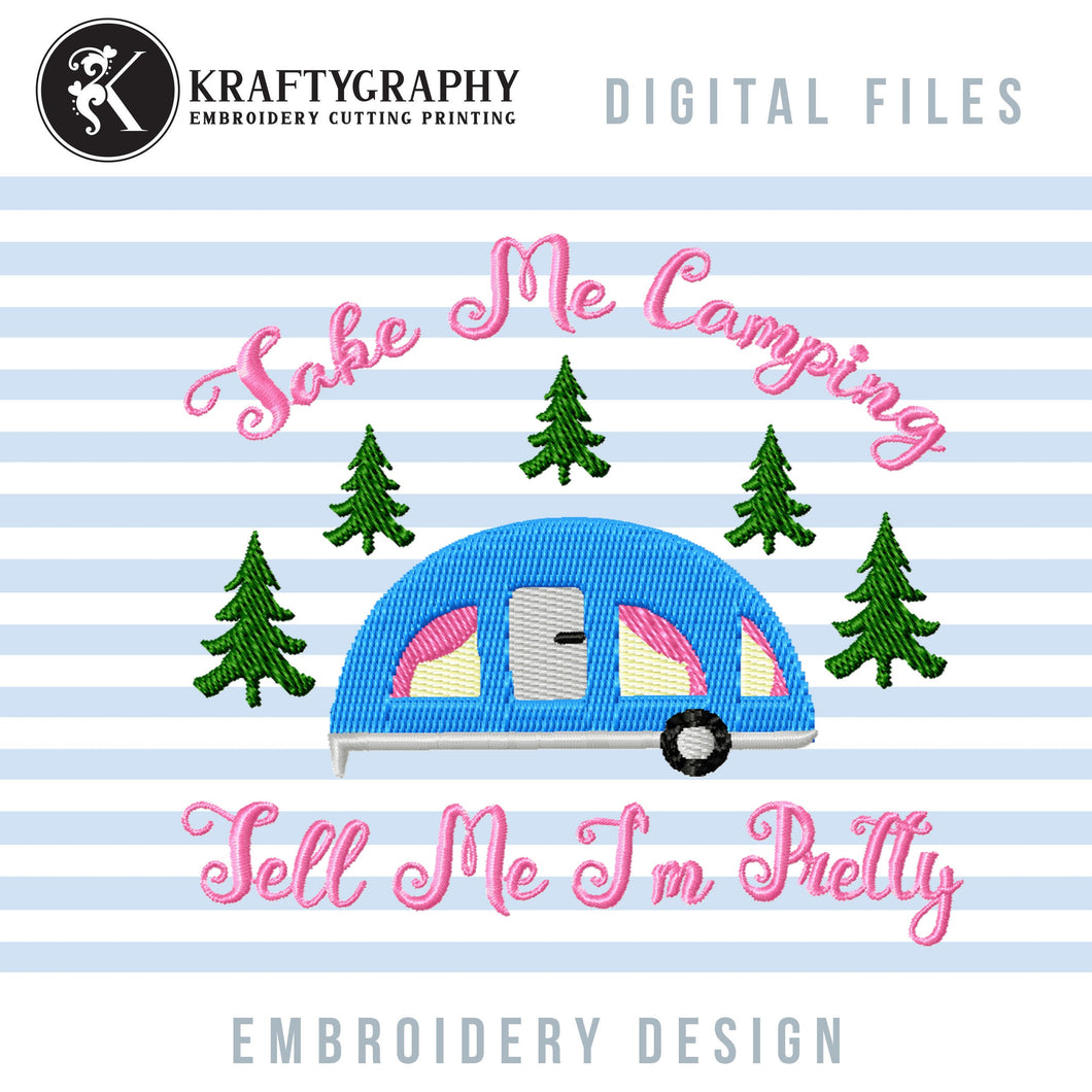 Camping Girl Machine Embroidery Designs, Camper Applique Embroidery Patterns, Forest Campsite Embroidery Files, Mountain Camping Jef-Kraftygraphy