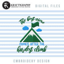 Load image into Gallery viewer, Mountain Camping Machine Embroidery Designs, Hiking Embroidery Patterns, Campsite Embroidery Sayings, Lake Pes Files, Flag Applique-Kraftygraphy
