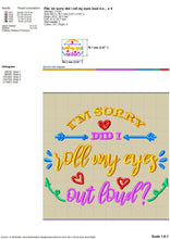 Load image into Gallery viewer, Roll My Eyes Machine Embroidery Designs, Sarcastic Word Art Embroidery Patterns, Funny Embroidery Files, Rude Pes Files, Adult Humor Jef-Kraftygraphy
