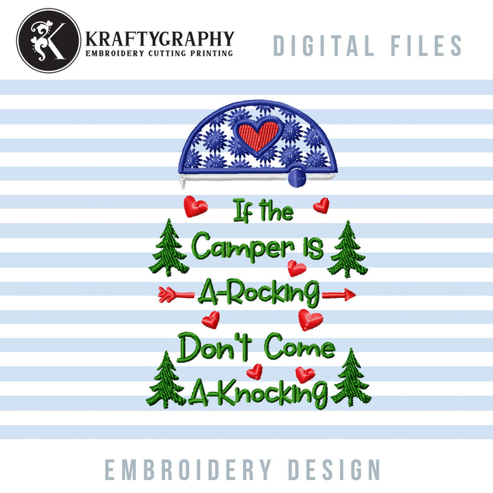 Funny Camper Machine Embroidery Designs, Campsite Embroidery Sayings, Adult Humor Pes Files, Forest Camping Embroidery Patterns, Camper Jef-Kraftygraphy