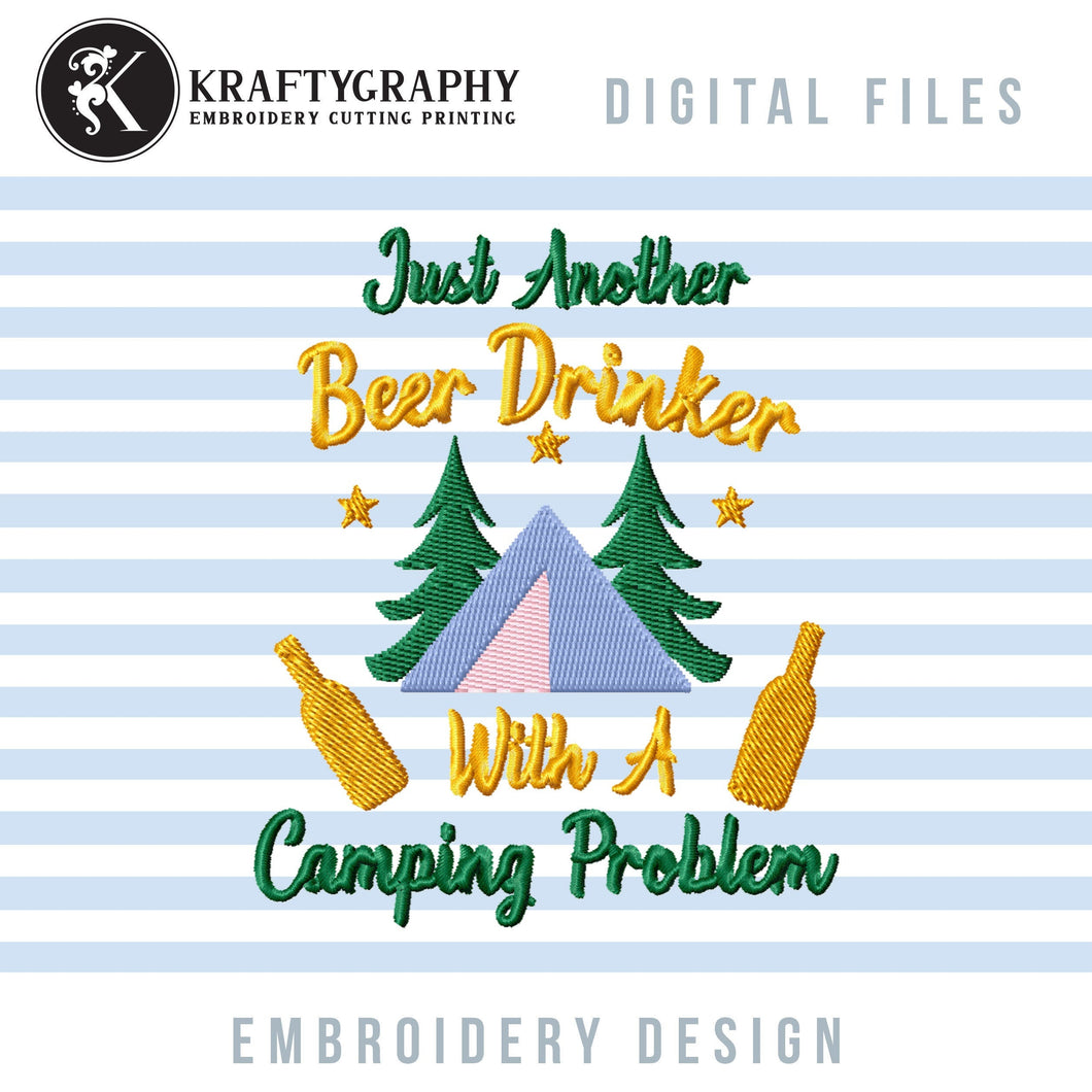 Beer Drinking Machine Embroidery Designs, Beer Camping Embroidery Patterns, Camping Can Coolers Embroidery Sayings, Mountain Campsite Pes-Kraftygraphy