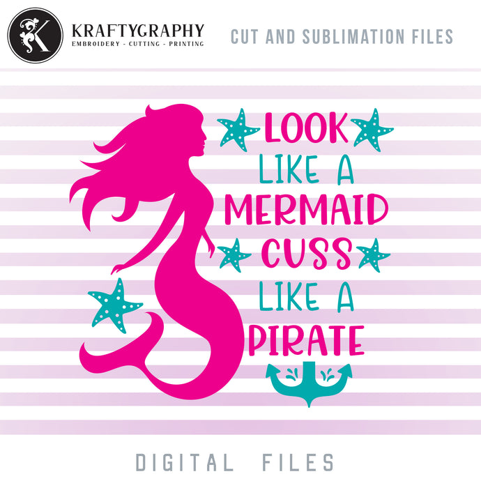 Funny Mermaid Sayings SVG, Adult Humor Clipart, Cuss PNG Quotes, Anchor Dxf Laser Files, Summer SVG Cut Files, Starfish Svg, Summer Bag Svg-Kraftygraphy