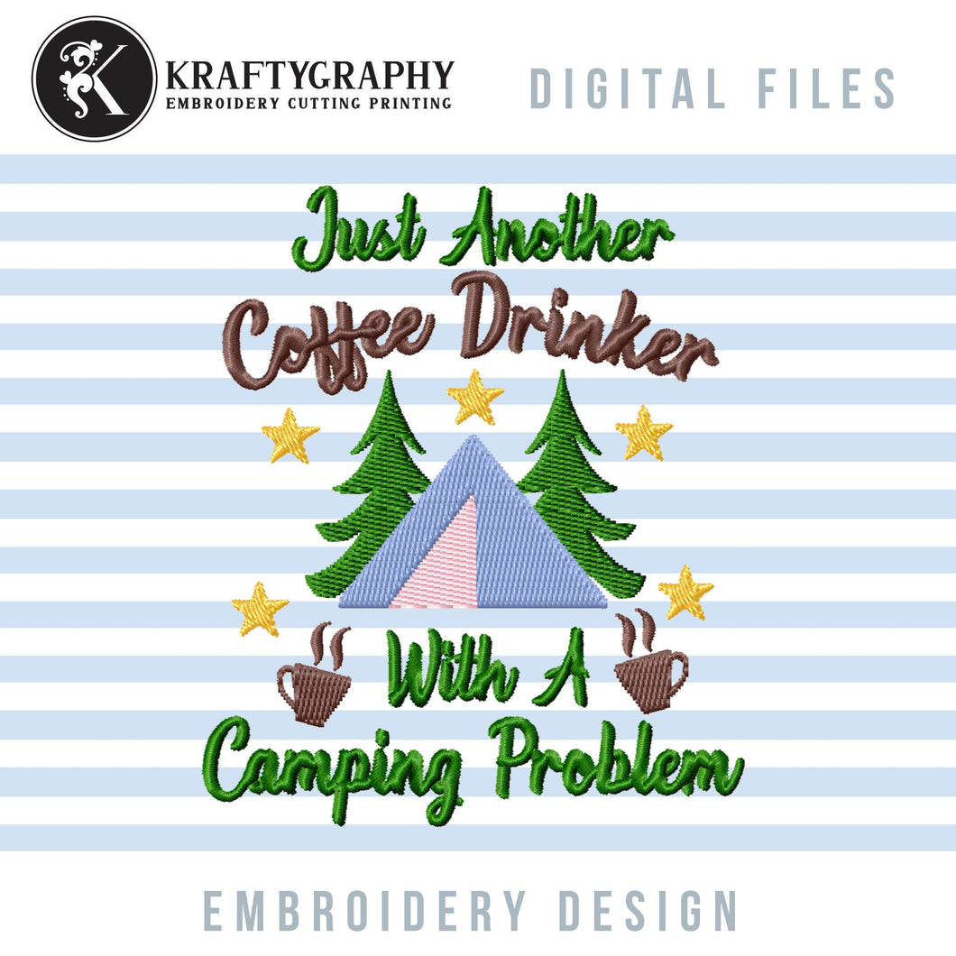Drinking Camping Machine Embroidery Designs, Coffee Embroidery Patterns, Campsite Towels Embroidery Sayings, Lake Cabin Pes Files, Forest-Kraftygraphy