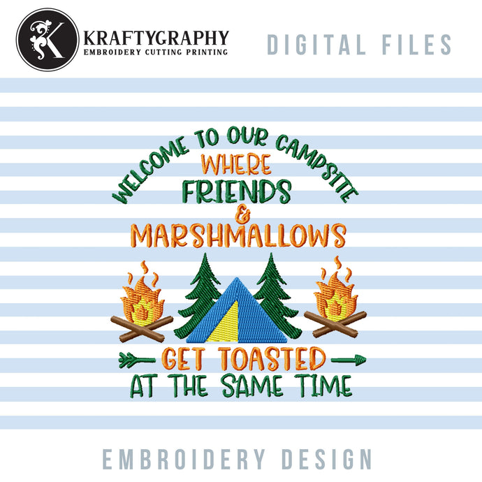 Campsite Flag Machine Embroidery Designs, Mountain Camping Embroidery Patterns, Forest Camp Embroidery Files, Fire Pit Pes Files, Lake Jef-Kraftygraphy