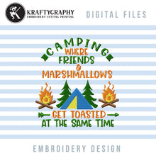Load image into Gallery viewer, Camping Machine Embroidery Sayings, Friends Camping Vacation Embroidery Patterns, Campfire Embroidery Files, Camping Shirt Pes Files-Kraftygraphy
