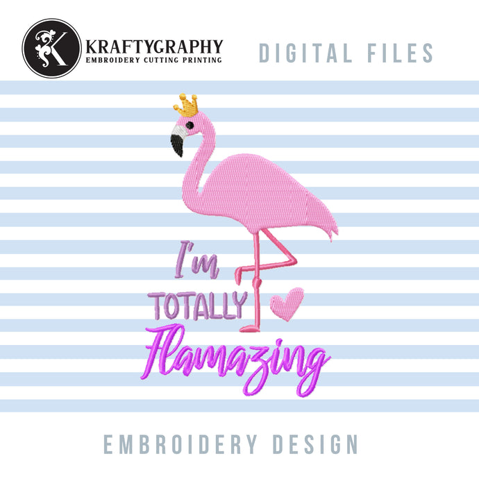 Cute Flamingo Machine Embroidery Patterns, Tropical Bird Embroidery Designs, Summer Shirt Embroidery Sayings, Girl Pes Files, Beach Bag Jef-Kraftygraphy