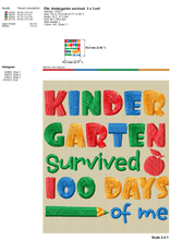 Load image into Gallery viewer, Kindergarten Survived 100 Days of Me Machine Embroidery Designs, Funny 100th Day of School Embroidery Sayings for Students, Cute Kindergarten Shirt Embroidery Patterns, Apple and Pencil School Hus Files-Kraftygraphy
