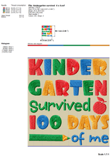 Load image into Gallery viewer, Kindergarten Survived 100 Days of Me Machine Embroidery Designs, Funny 100th Day of School Embroidery Sayings for Students, Cute Kindergarten Shirt Embroidery Patterns, Apple and Pencil School Hus Files-Kraftygraphy
