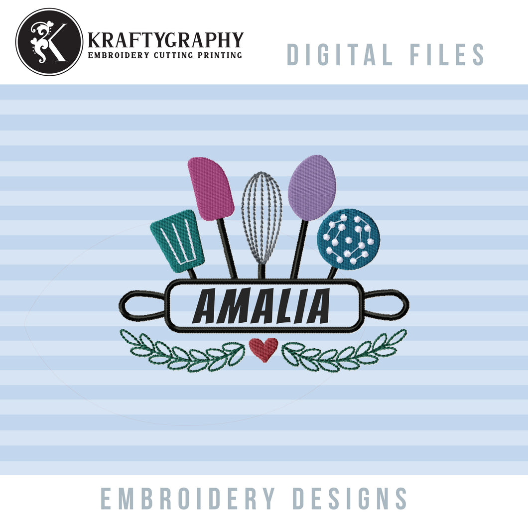 Cute Kitchen Embroidery Design for Aprons, Kitchen Towels, Pot Holders With Cooking Ustensils-Kraftygraphy