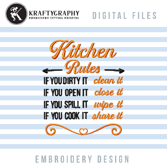 Kitchen rules machine embroidery design-Kraftygraphy