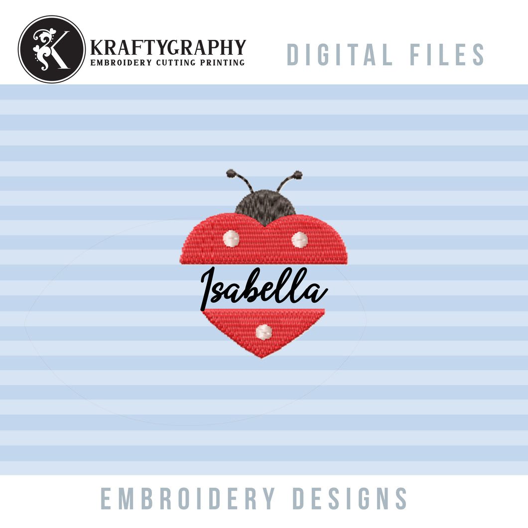 Ladybug Split Monogram Embroidery Design for Machine Embroidery Ideas for Kids on Valentine-Kraftygraphy