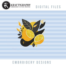 Load image into Gallery viewer, Kitchen Towel Machine Embroidery Designs With Lemons Arrangement in Mid Century Style, Trendy Pes Embroidery Files, Dish Towel, Tea Towels-Kraftygraphy
