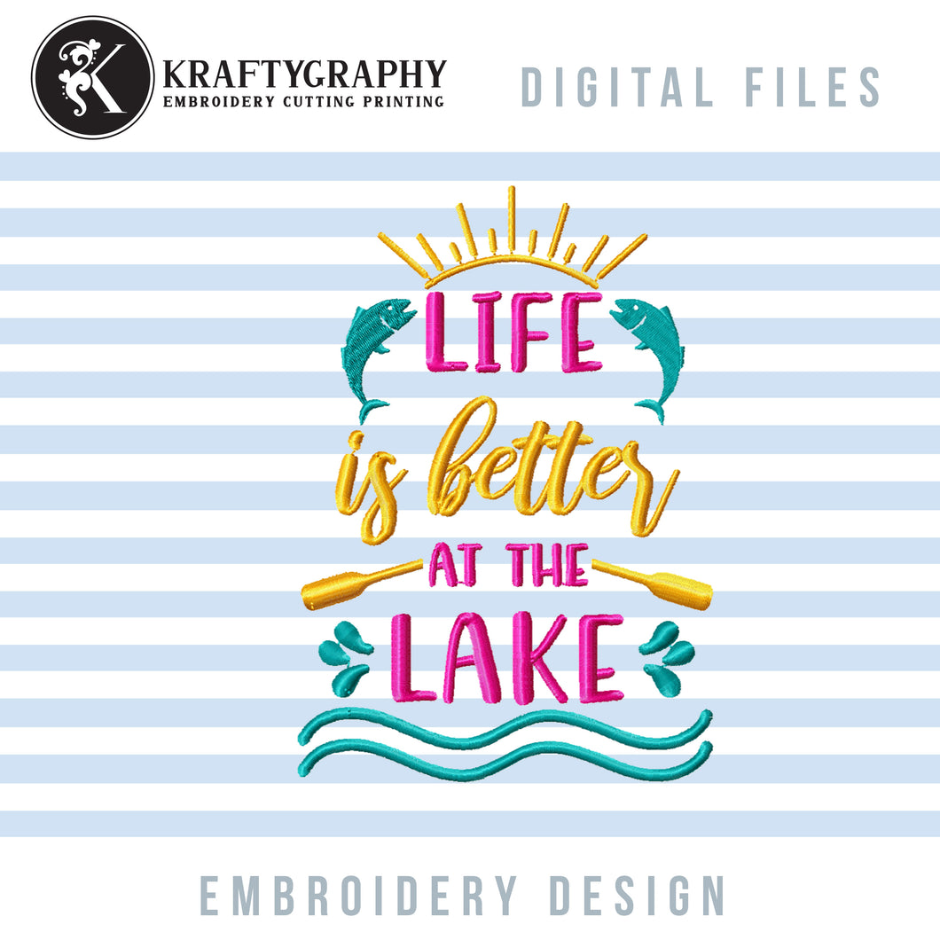 Lake Koozies Machine Embroidery Patterns, Lake Banner Embroidery Designs, Life Is Better at the Lake Embroidery, Lake Life Embroidery Pes Files-Kraftygraphy