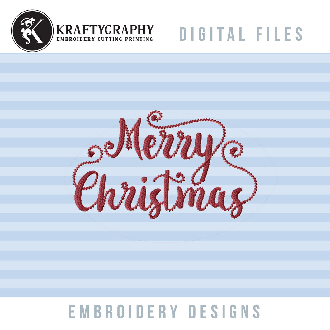 Simple Merry Christmas embroidery design, small and big size-Kraftygraphy