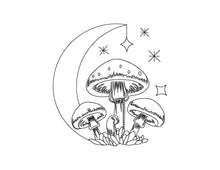 Load image into Gallery viewer, Celestial embroidery designs - Moon with mushrooms-Kraftygraphy
