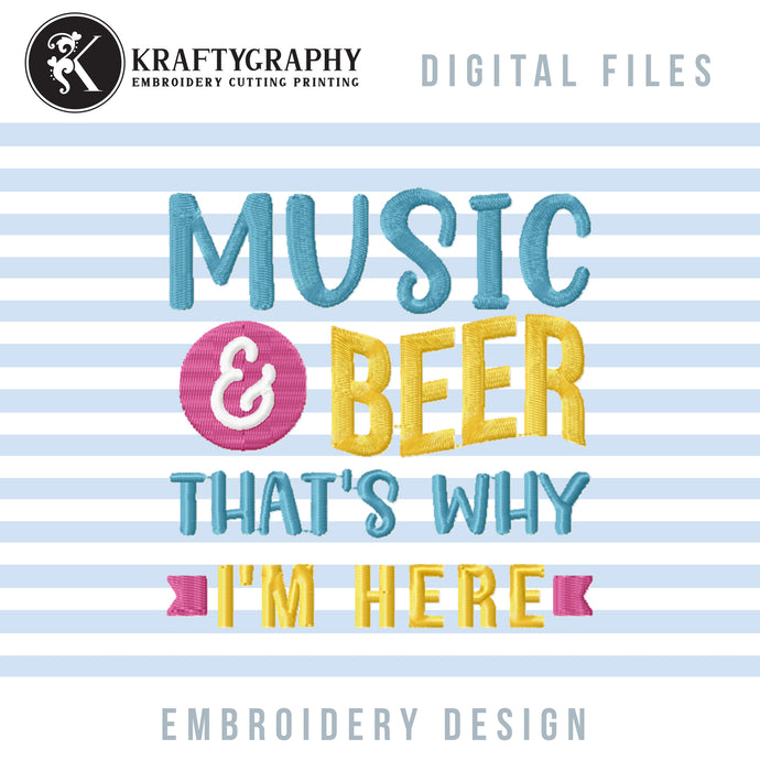 Music and Beer Machine Embroidery Designs, Funny Drinking Embroidery Patterns, Drinking Embroidery Sayings, Drinking Patches Embroidery, Can Coolers Embroidery, Kitchen Towels Embroidery Files, Coasters Pes Files, Beer Embroidery, Mug Rug Embroidery-Kraftygraphy