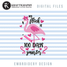Load image into Gallery viewer, 100 Days of School Teacher Embroidery Designs, Pink Flamingo Applique Pes Files,-Kraftygraphy
