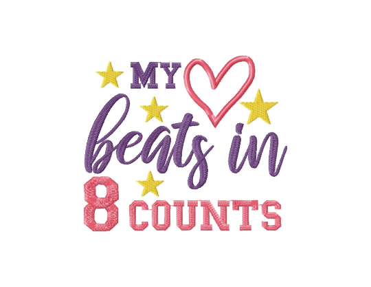 Cheer embroidery designs - My heart beats in 8 counts, dancer embroidery-Kraftygraphy