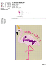 Load image into Gallery viewer, Party Flamingo Machine Embroidery Designs, Flamingo Birthday Embroidery Patterns, Flamingo Shirt Embroidery Ideas, Summer Pes Files, Jef-Kraftygraphy
