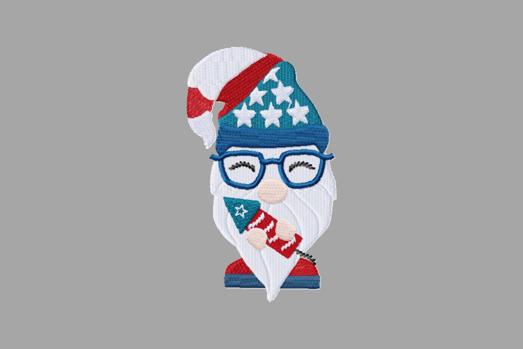 Patriotic Gnome machine embroidery design - fill stitch - 4 sizes-Kraftygraphy