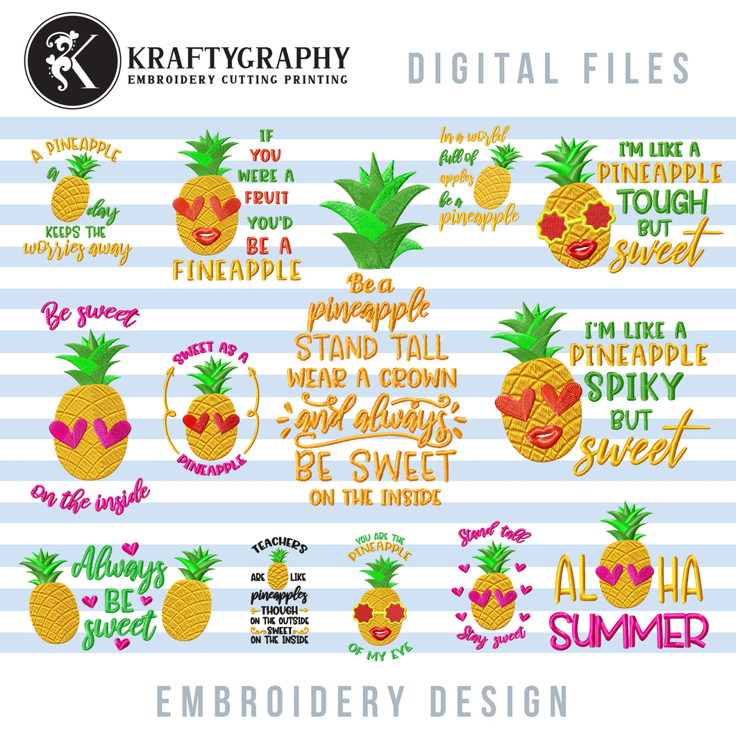 Pineapple Machine Embroidery Designs bundle, Golden Pineapple Applique, Cute Pineapple Sayings Embroidery, Pineapple Applique Pes. Tropical Jef Files, Summer Embroidery, Vacation Embroidery, Girl Embroidery, Kids Embroidery-Kraftygraphy