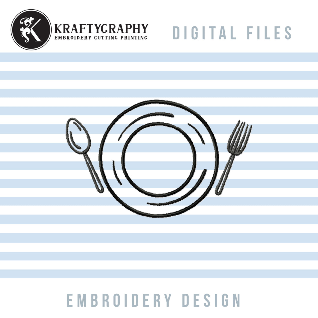 Plate and spoon kitchen embroidery design-Kraftygraphy
