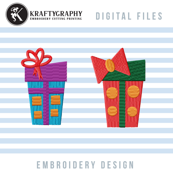 Presents Embroidery Designs, Gifts Embroidery Patterns, Christmas Gifts Fill Stitch Embroidery, Kids Embroidery Files, Christmas Embroidery Elements, Gift Box Embroidery,-Kraftygraphy