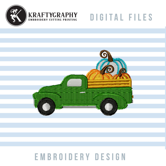 Mini Pumpkin Truck Embroidery Design, Pumkin Embroidery Design, Fall Embroidery Patterns, Thanksgiving Embroidery-Kraftygraphy