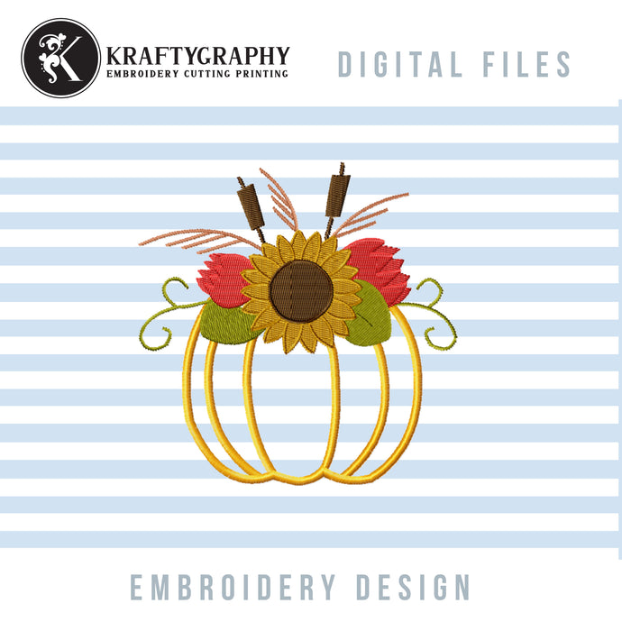 Floral Pumpkin Applique Machine Embroidery Designs, Fall Embroidery Designs, Sunflower Pes Embroidery Files-Kraftygraphy