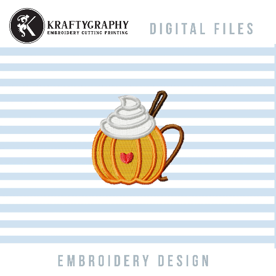 Mini Pumpkin Latte Embroidery Design for Machine, Pumpkin Mug Embroidery Patterns, Mini Pumpkin Embroidery Design-Kraftygraphy