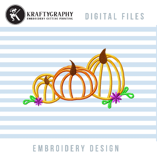 Pumpkin Trio Applique Design, Sketch Pumpkin Embroidery Design, Applique Pumpkin Embroidery Design, Fall Embroidery Designs, Thanksgiving Embroidery Designs-Kraftygraphy