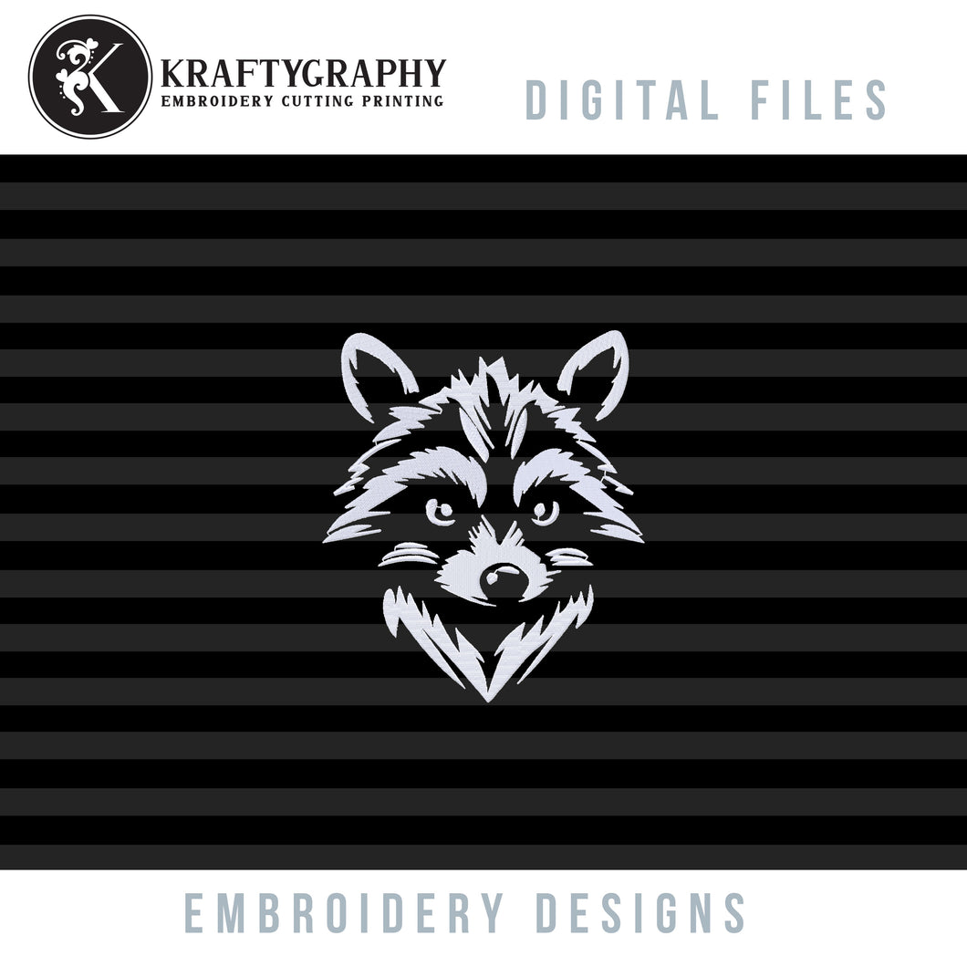 Mischievous White: Raccoon Face Embroidery Design-Kraftygraphy