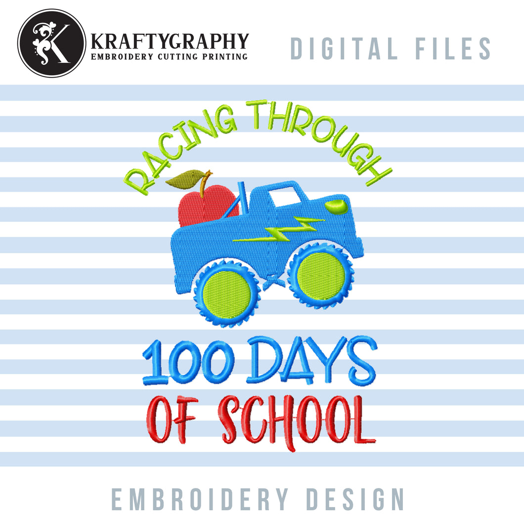 100 Days of School Embroidery Designs for Boys, Truck Machine Embroidery Applique-Kraftygraphy