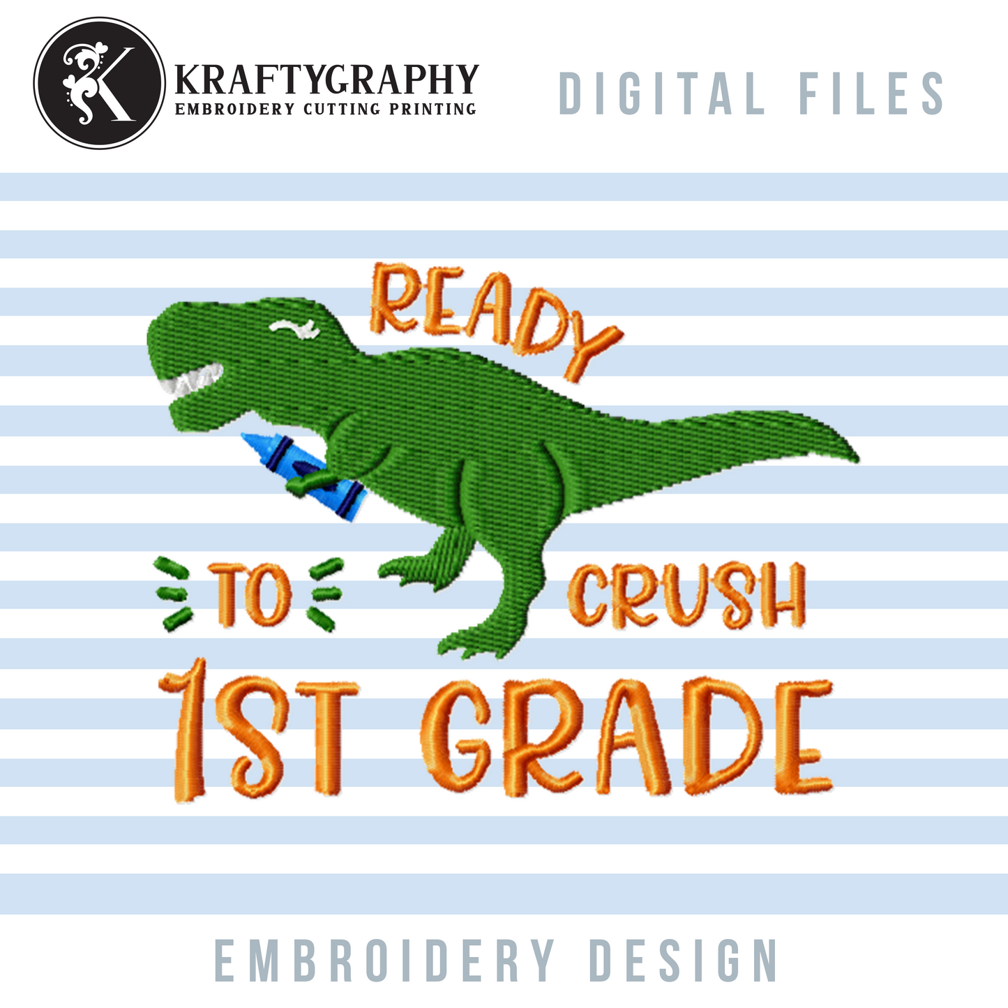 Back to School Dinosaur Machine Embroidery Designs Bundle, First Day of School Embroidery Patterns, 1st Grade Pes, 2nd Grade Jef, 3rd Grade Dst, 4th Grade Hus, Kindergarten Embroidery Files, Preschool Embroidery-Kraftygraphy