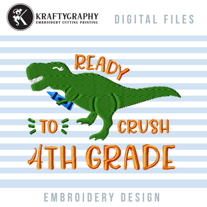 Back to School Dinosaur Machine Embroidery Designs Bundle, First Day of School Embroidery Patterns, 1st Grade Pes, 2nd Grade Jef, 3rd Grade Dst, 4th Grade Hus, Kindergarten Embroidery Files, Preschool Embroidery-Kraftygraphy