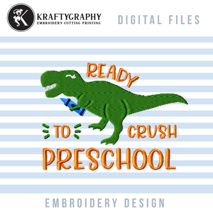 Back to School Dinosaur Machine Embroidery Designs Bundle, First Day of School Embroidery Patterns, 1st Grade Pes, 2nd Grade Jef, 3rd Grade Dst, 4th Grade Hus, Kindergarten Embroidery Files, Preschool Embroidery-Kraftygraphy