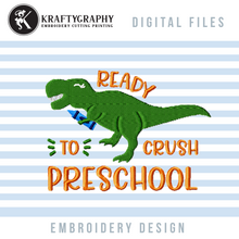 Load image into Gallery viewer, Back to School Dinosaur Machine Embroidery Designs Bundle, First Day of School Embroidery Patterns, 1st Grade Pes, 2nd Grade Jef, 3rd Grade Dst, 4th Grade Hus, Kindergarten Embroidery Files, Preschool Embroidery-Kraftygraphy

