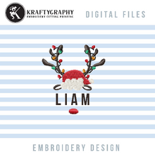 Load image into Gallery viewer, Christmas Reindeer Embroidery Designs With Santa Hat and Christmas Lights on Antlers for Monogram Embroidery-Kraftygraphy
