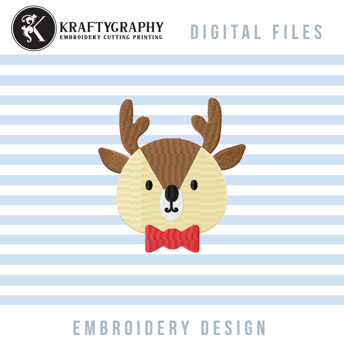 Reindeer Face Embroidery Designs, Cute Reindeer Embroidery Patterns, Christmas Embroidery Files, Kids Christmas Embroidery,-Kraftygraphy