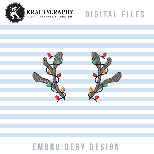 Reindeer antlers with Christmas lights embroidery design-Kraftygraphy