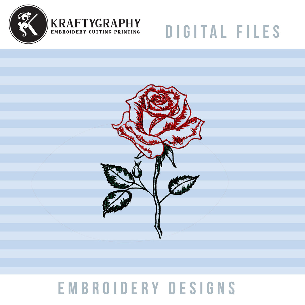 Rose Flower Embroidery Designs in Sketch Style for Machine Embroidery Projects-Kraftygraphy