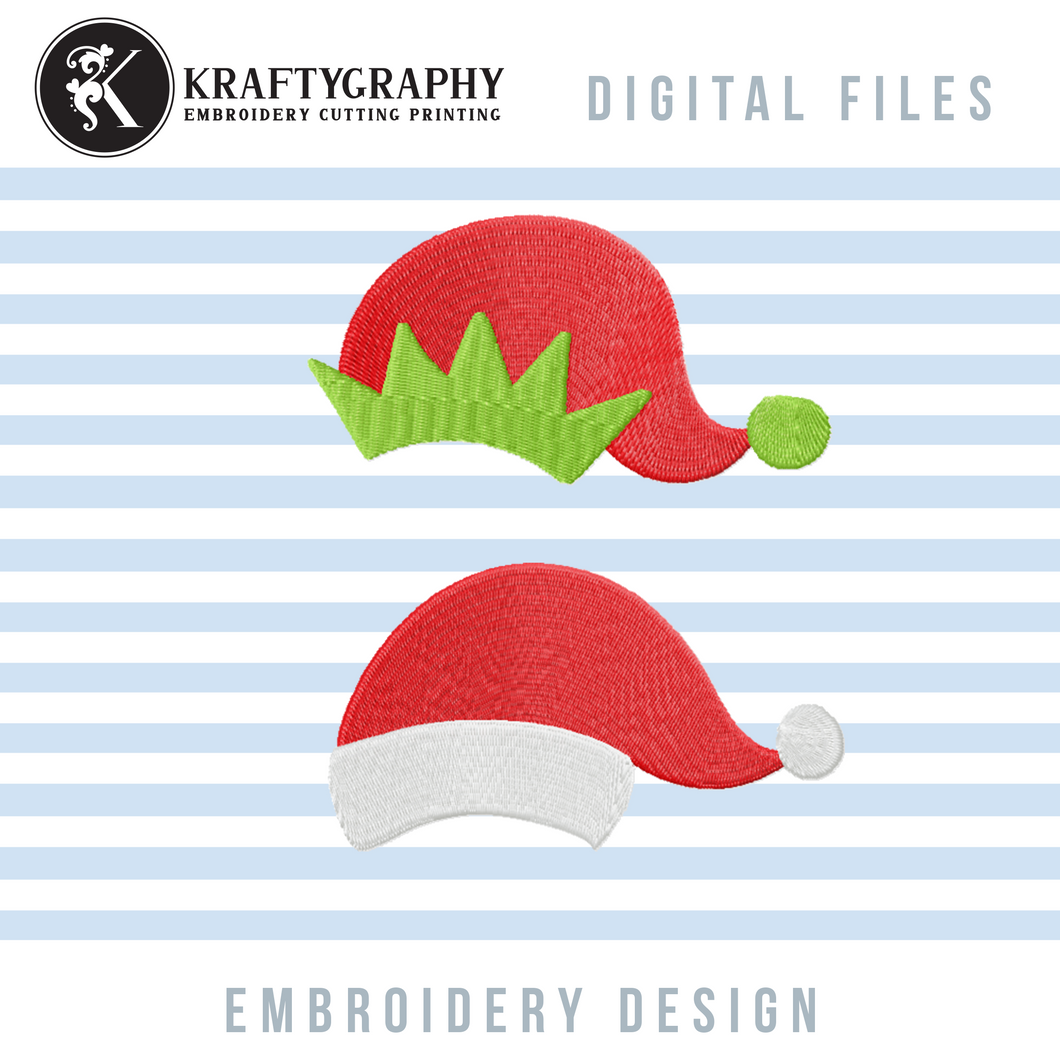 Elf Hat Embroidery Designs, Santa Hat Embroidery Patterns, Christmas Embroidery Elements, Santa Embroidery, Elf Embroidery-Kraftygraphy