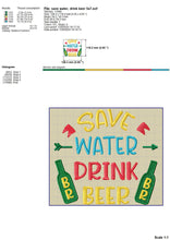 Load image into Gallery viewer, Beer Machine Embroidery Designs, Drink Water Save Beer Embroidery Patterns, Drinking Embroidery Sayings, Beer Mug Rug Pes Files, Beer Can Sleeve Embroiderty Stitches, Beer Koozies Jef Files, Costers Embroidery-Kraftygraphy
