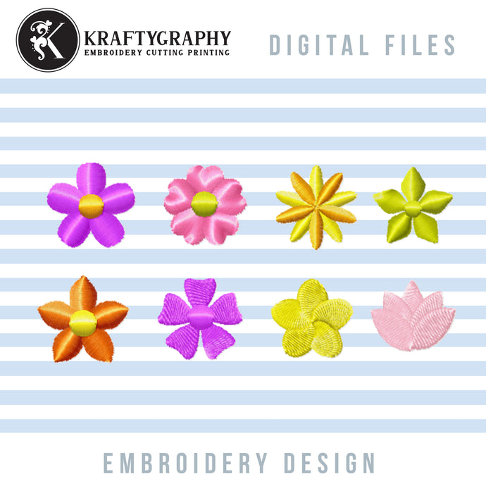 Easy Flowers Embroidery Designs, Small Florals Embroidery Patterns, Simple Flower Machine Embroidery Files, Mini Flowers Pes Files, Lotus Flower Embroidery, Decorative Flowers Hus Files,-Kraftygraphy
