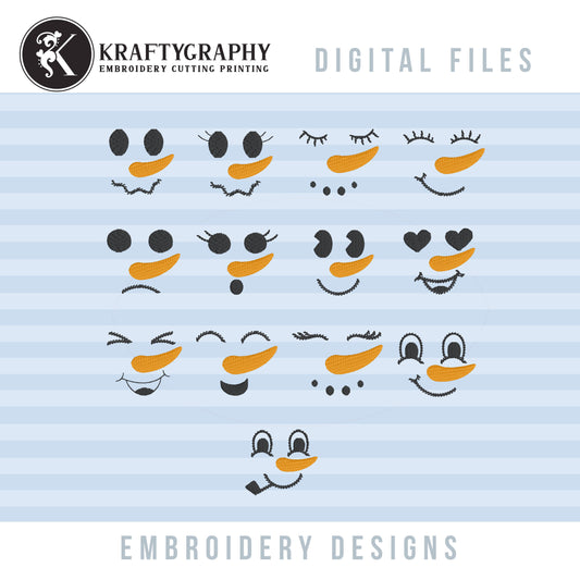 Snowman Face Embroidery Designs Bundle for Machine – Multiple Sizes, Winter & Christmas Stitch Files-Kraftygraphy