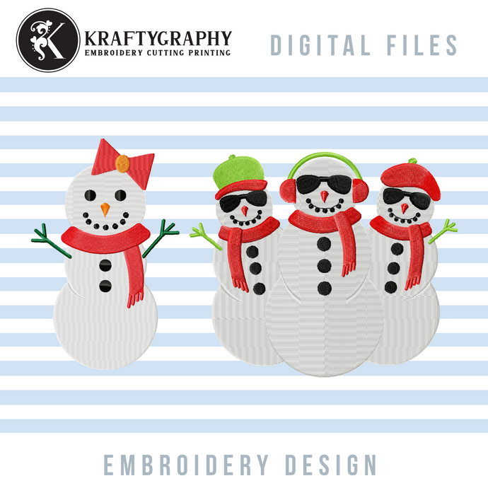 Snowman Embroidery Designs, Snowgirl Embroidery Patterns, Snowman Group Embroidery Files, Christmas Embroidery Fill Stitch, Snowman Applique-Kraftygraphy