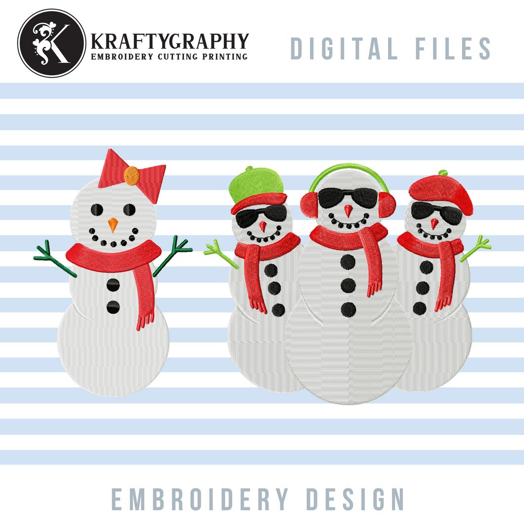 Snowman Embroidery Designs, Snowgirl Embroidery Patterns, Snowman Group Embroidery Files, Christmas Embroidery Fill Stitch, Snowman Applique-Kraftygraphy
