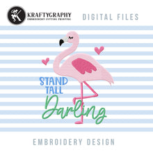 Load image into Gallery viewer, Pink Flamingo Machine Embroidery Designs, Cute Flamingo Embroidery Patterns, Summer Embroidery Ideas, Tropical Pes Files, Funny Jef Files-Kraftygraphy
